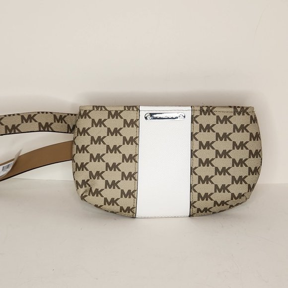 MICHAEL KORS Waist Belt Bag Fanny Pack Beige/White Signature Logo Size: S/M New - Picture 3 of 8